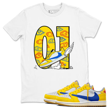 1s Travis Scott Canary shirt to match jordans Fly To The Clouds sneaker tees Air Jordan 1 Travis Scott Canary SNRT Sneaker Release Tees unisex cotton White 1 crew neck shirt