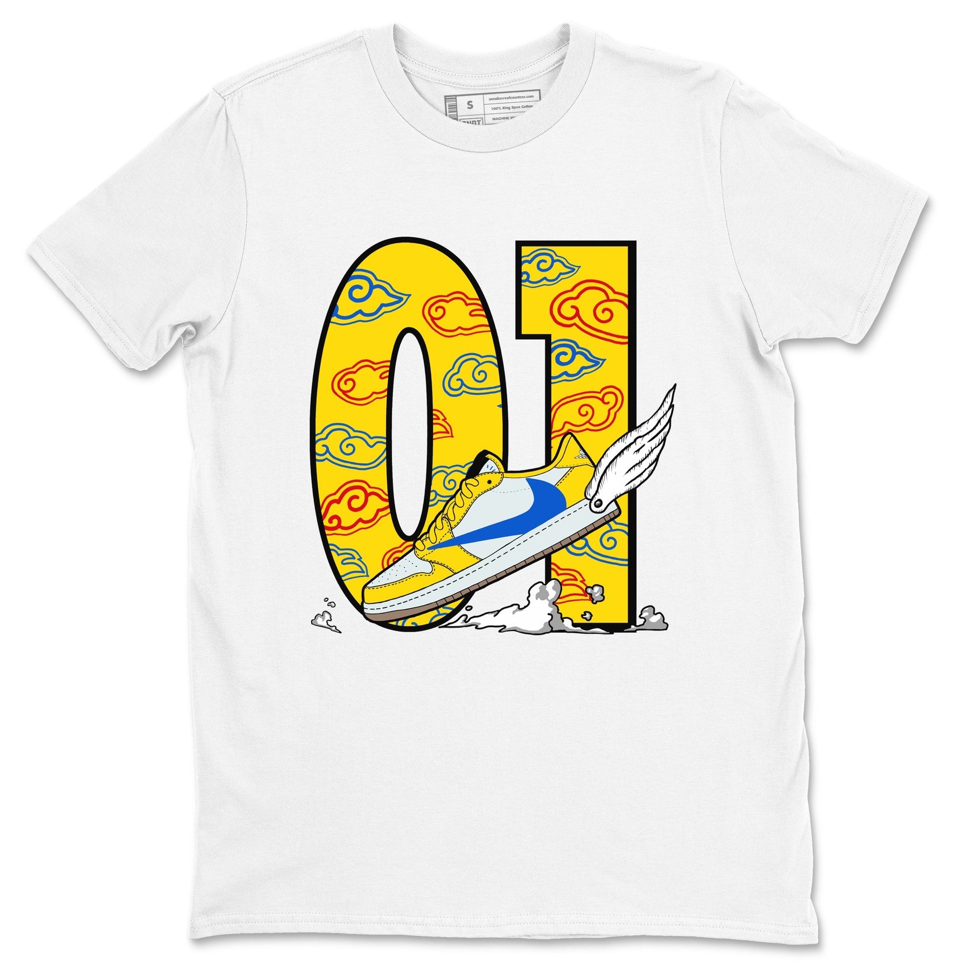 1s Travis Scott Canary shirt to match jordans Fly To The Clouds sneaker tees Air Jordan 1 Travis Scott Canary SNRT Sneaker Release Tees unisex cotton White 2 crew neck shirt