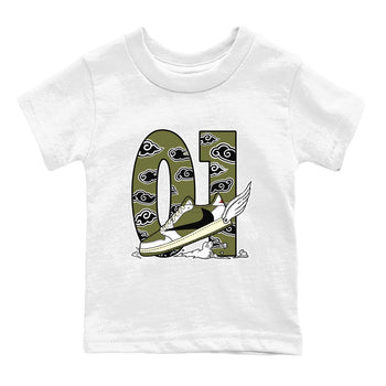 1s Travis Scott Medium Olive shirts to match jordans Fly To The Clouds sneaker match tees Air Jordan 1 Travis Scott Medium Olive match shoes to clothes SNRT Sneaker Tees Youth Baby White 2 tee