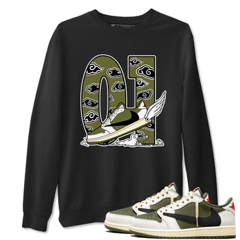 1s Travis Scott Medium Olive shirts to match jordans Fly To The Clouds sneaker match tees Air Jordan 1 Travis Scott Medium Olive match shoes to clothes SNRT Sneaker Tees unisex cotton Black 1 shirts