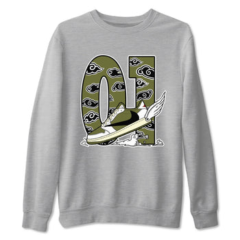 1s Travis Scott Medium Olive shirts to match jordans Fly To The Clouds sneaker match tees Air Jordan 1 Travis Scott Medium Olive match shoes to clothes SNRT Sneaker Tees unisex cotton Heather Grey 2 shirts