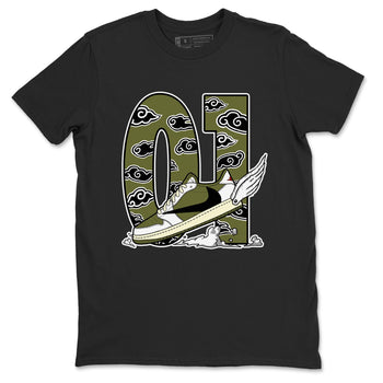 1s Travis Scott Medium Olive shirts to match jordans Fly To The Clouds sneaker match tees Air Jordan 1 Travis Scott Medium Olive match shoes to clothes SNRT Sneaker Tees unisex cotton Black 2 shirts