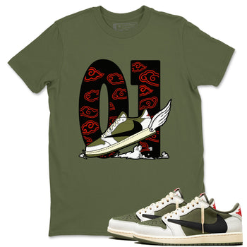1s Travis Scott Medium Olive shirts to match jordans Fly To The Clouds sneaker match tees Air Jordan 1 Travis Scott Medium Olive match shoes to clothes SNRT Sneaker Tees unisex cotton Military Green 1 shirts