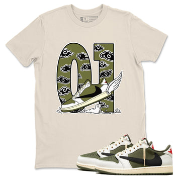 1s Travis Scott Medium Olive shirts to match jordans Fly To The Clouds sneaker match tees Air Jordan 1 Travis Scott Medium Olive match shoes to clothes SNRT Sneaker Tees unisex cotton Natural 1 shirts