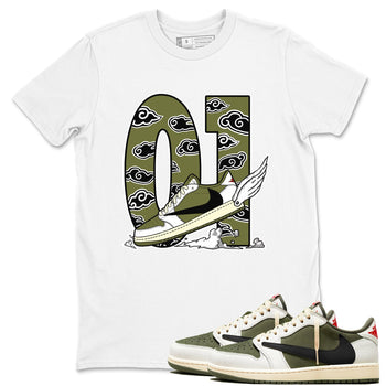 1s Travis Scott Medium Olive shirts to match jordans Fly To The Clouds sneaker match tees Air Jordan 1 Travis Scott Medium Olive match shoes to clothes SNRT Sneaker Tees unisex cotton White 1 shirts