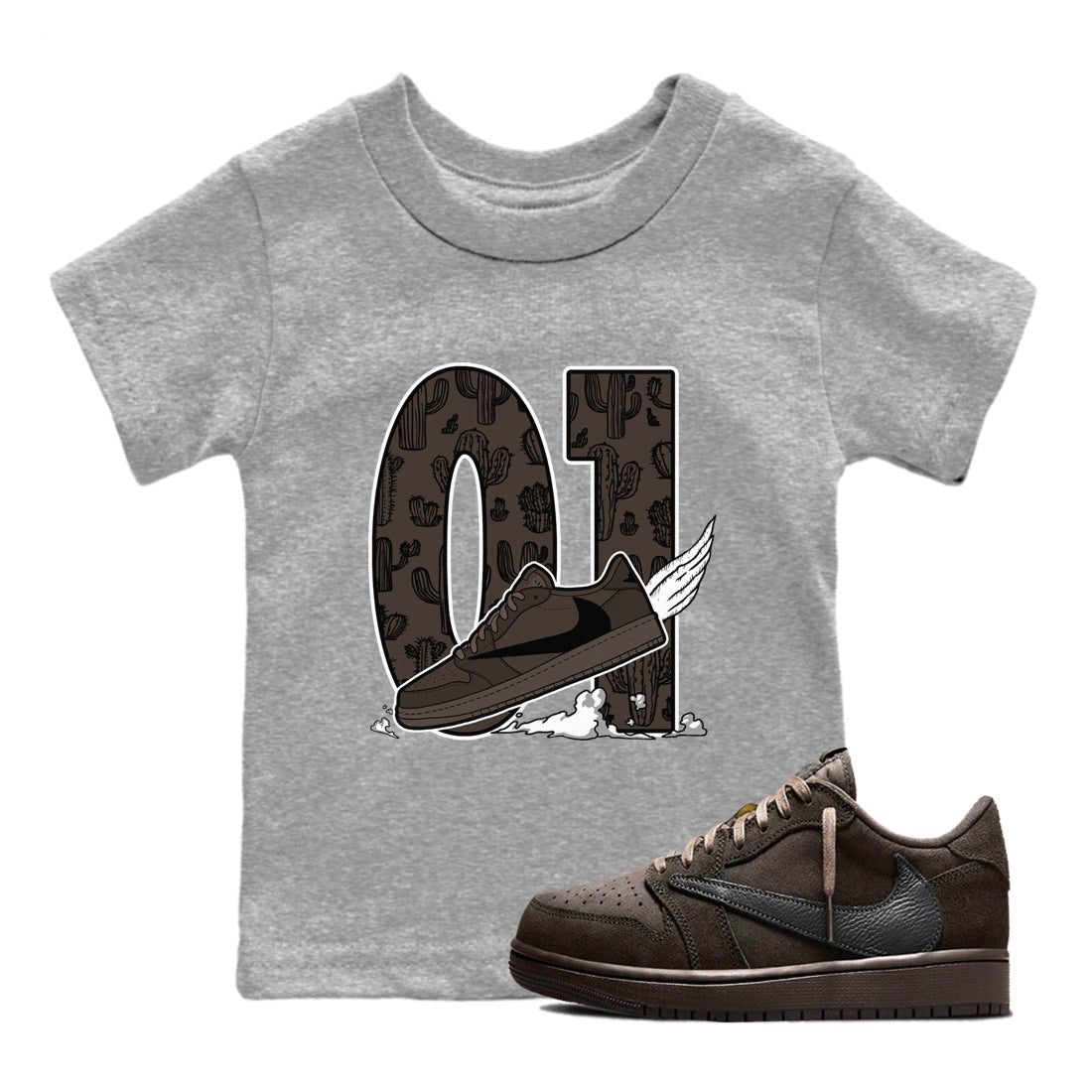 AJ1 Travis Scott Velvet Brown and Dark Mocha shirts to match jordans Fly To The Clouds sneaker match tees 1s Travis Scott Velvet Brown match shoes to clothes SNRT Sneaker Tees Youth Baby Heather Grey 1 tee