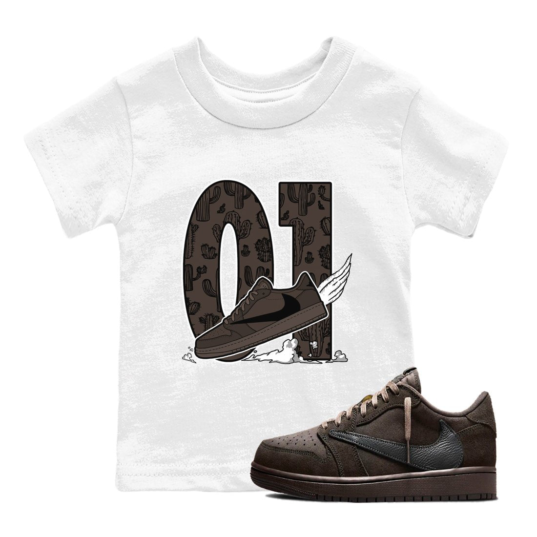 AJ1 Travis Scott Velvet Brown and Dark Mocha shirts to match jordans Fly To The Clouds sneaker match tees 1s Travis Scott Velvet Brown match shoes to clothes SNRT Sneaker Tees Youth Baby White 1 tee