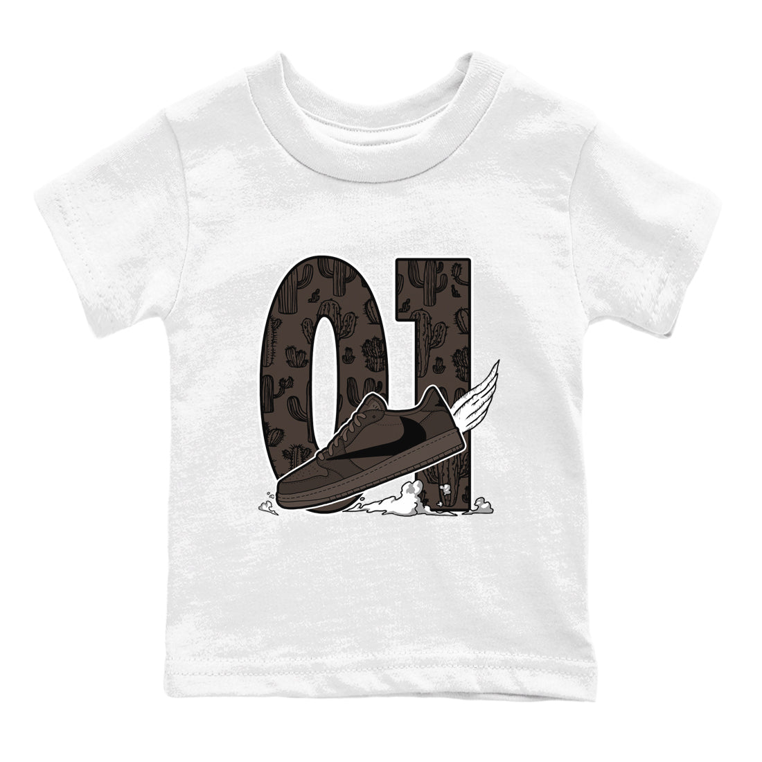 AJ1 Travis Scott Velvet Brown and Dark Mocha shirts to match jordans Fly To The Clouds sneaker match tees 1s Travis Scott Velvet Brown match shoes to clothes SNRT Sneaker Tees Youth Baby White 2 tee