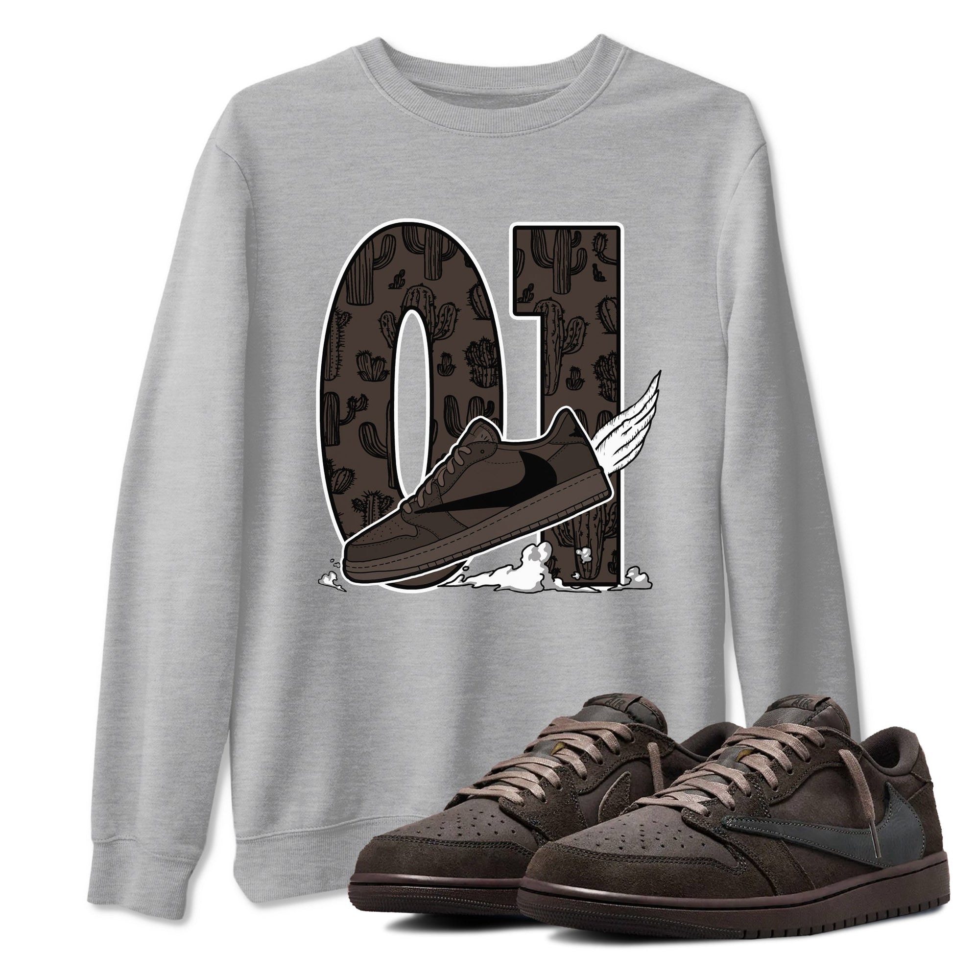 AJ1 Travis Scott Velvet Brown and Dark Mocha shirts to match jordans Fly To The Clouds sneaker match tees 1s Travis Scott Velvet Brown match shoes to clothes SNRT Sneaker Tees unisex cotton Heather Grey 1 shirts