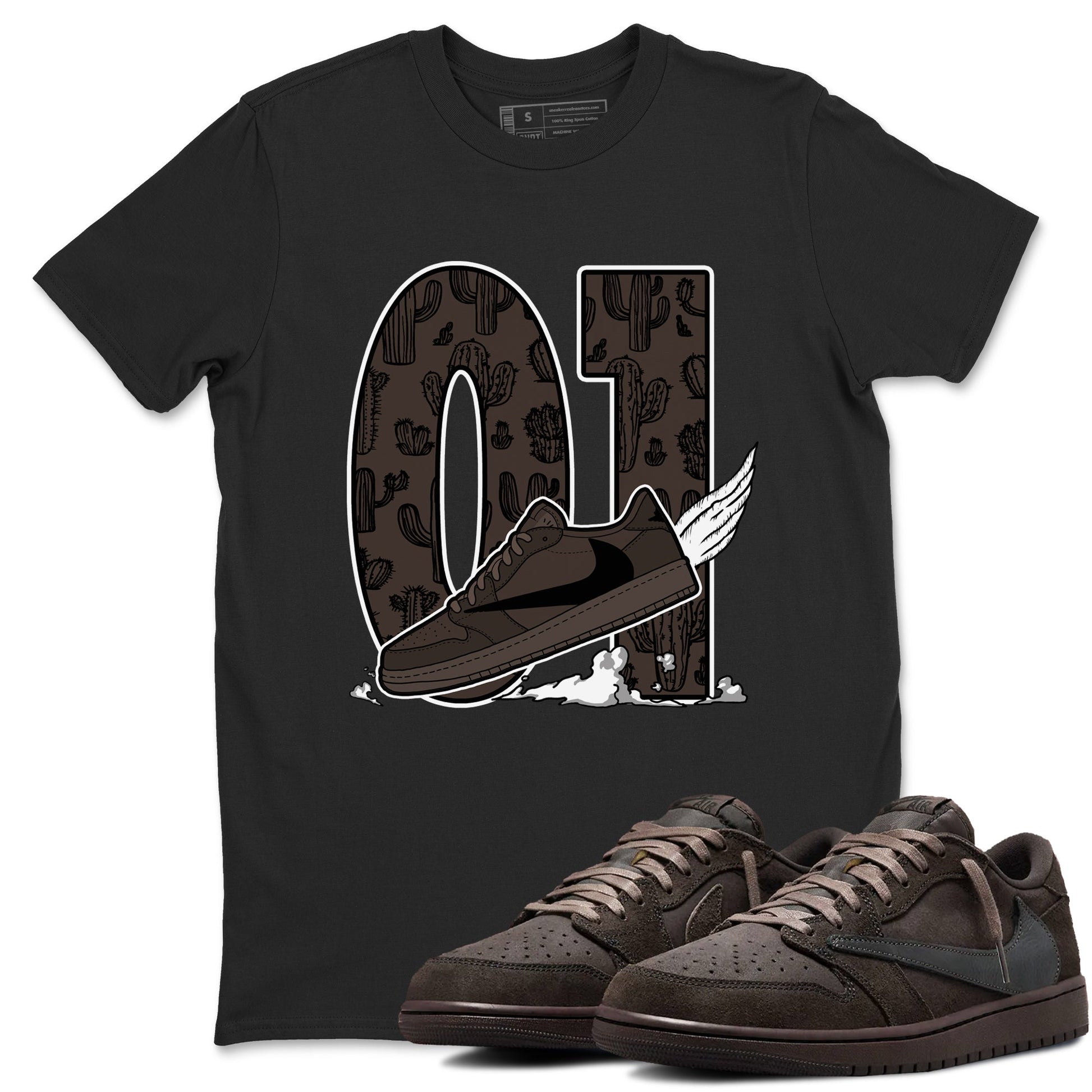 AJ1 Travis Scott Velvet Brown and Dark Mocha shirts to match jordans Fly To The Clouds sneaker match tees 1s Travis Scott Velvet Brown match shoes to clothes SNRT Sneaker Tees unisex cotton Black 1 shirts