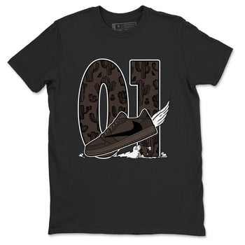 AJ1 Travis Scott Velvet Brown and Dark Mocha shirts to match jordans Fly To The Clouds sneaker match tees 1s Travis Scott Velvet Brown match shoes to clothes SNRT Sneaker Tees unisex cotton Black 2 shirts