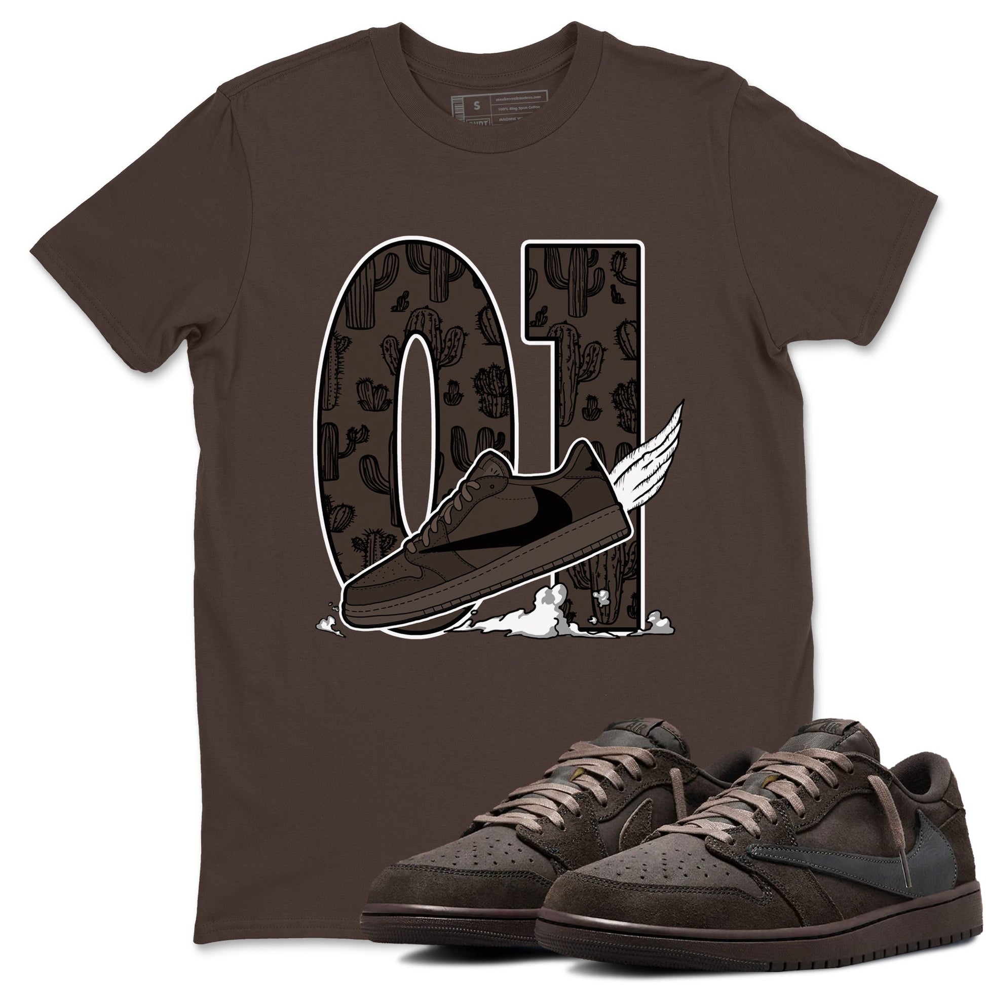 AJ1 Travis Scott Velvet Brown and Dark Mocha shirts to match jordans Fly To The Clouds sneaker match tees 1s Travis Scott Velvet Brown match shoes to clothes SNRT Sneaker Tees unisex cotton Dark Chocolate 1 shirts