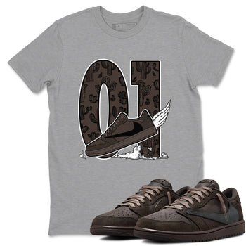 AJ1 Travis Scott Velvet Brown and Dark Mocha shirts to match jordans Fly To The Clouds sneaker match tees 1s Travis Scott Velvet Brown match shoes to clothes SNRT Sneaker Tees unisex cotton Heather Grey 1 shirts