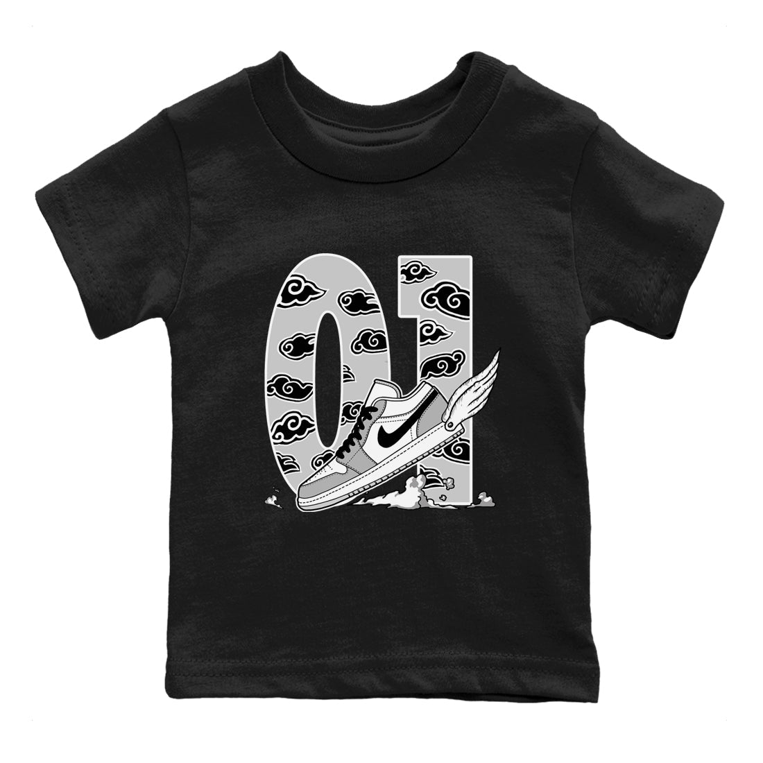 1s Wolf Grey shirts to match jordans Fly To The Clouds sneaker match tees Air Jordan 1 Wolf Grey SNRT Sneaker Tees streetwear brand Baby and Youth Black 2 cotton tee