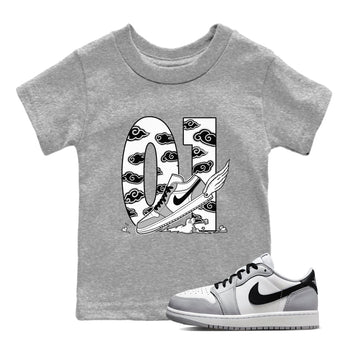 1s Wolf Grey shirts to match jordans Fly To The Clouds sneaker match tees Air Jordan 1 Wolf Grey SNRT Sneaker Tees streetwear brand Baby and Youth Heather Grey 1 cotton tee