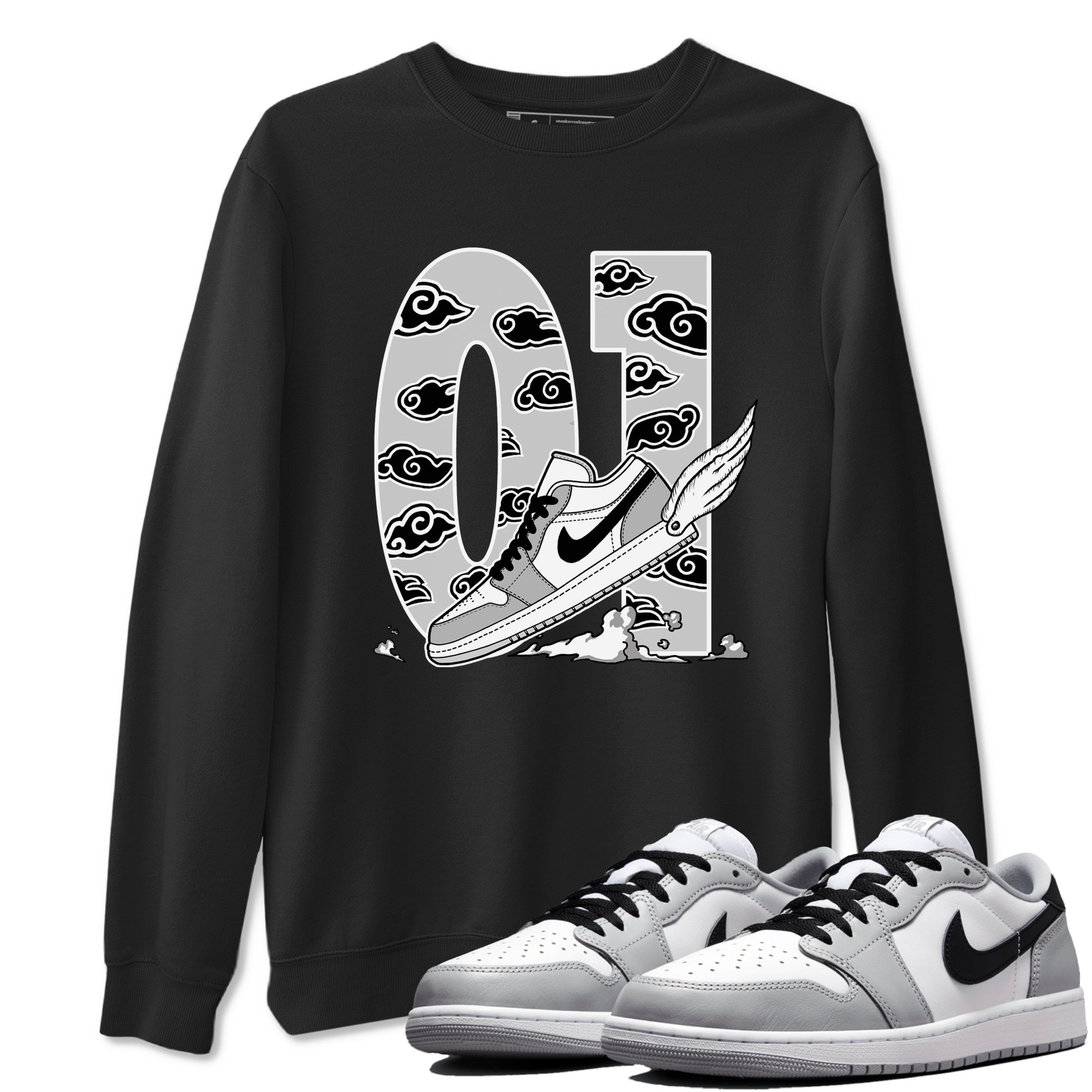 1s Wolf Grey shirts to match jordans Fly To The Clouds sneaker match tees Air Jordan 1 Wolf Grey SNRT Sneaker Tees streetwear brand Black 1 unisex cotton tee