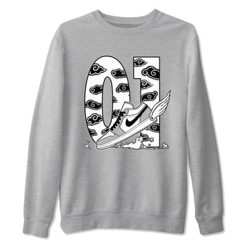 1s Wolf Grey shirts to match jordans Fly To The Clouds sneaker match tees Air Jordan 1 Wolf Grey SNRT Sneaker Tees streetwear brand Heather Grey 2 unisex cotton tee