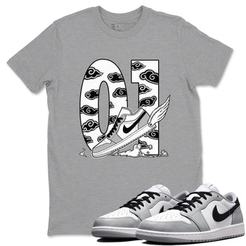 1s Wolf Grey shirts to match jordans Fly To The Clouds sneaker match tees Air Jordan 1 Wolf Grey SNRT Sneaker Tees streetwear brand Heather Grey 1 unisex cotton tee