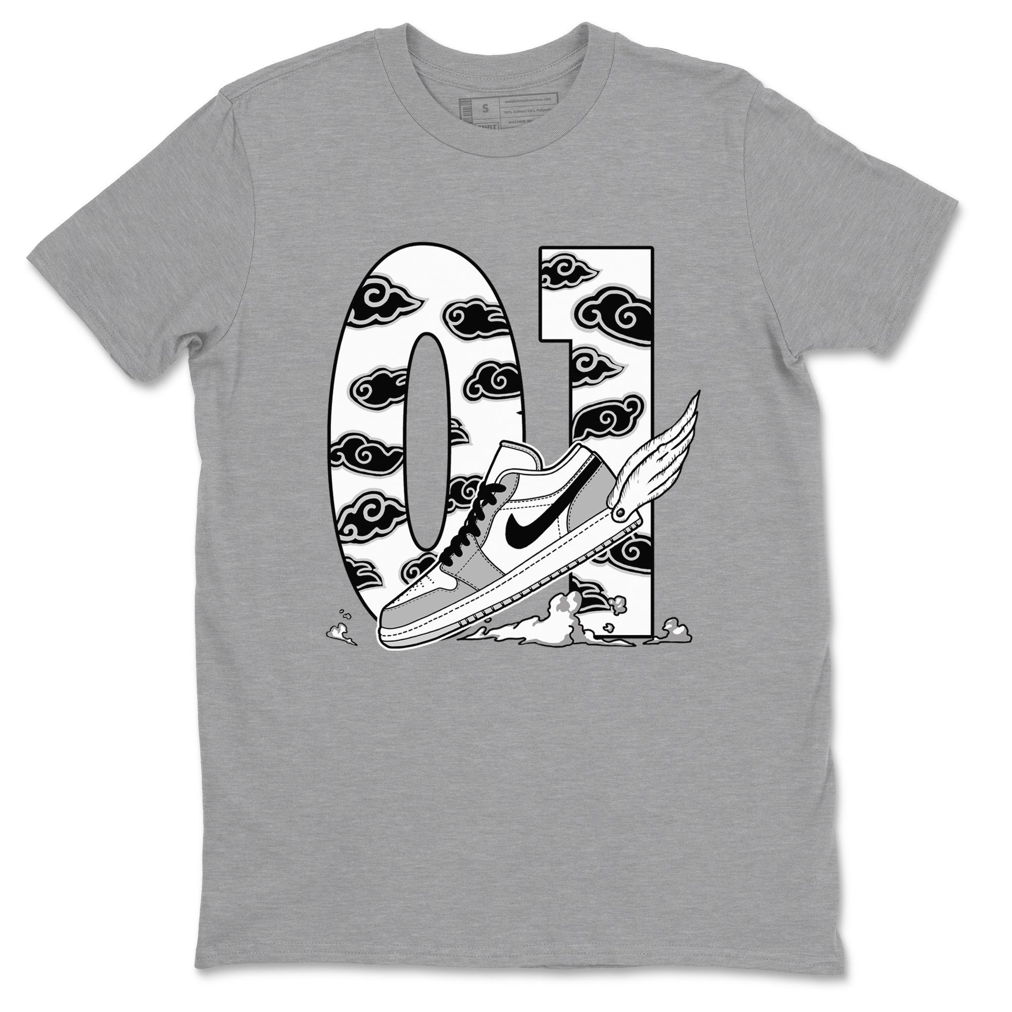 1s Wolf Grey shirts to match jordans Fly To The Clouds sneaker match tees Air Jordan 1 Wolf Grey SNRT Sneaker Tees streetwear brand Heather Grey 2 unisex cotton tee