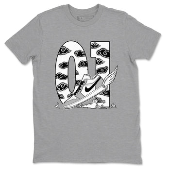 1s Wolf Grey shirts to match jordans Fly To The Clouds sneaker match tees Air Jordan 1 Wolf Grey SNRT Sneaker Tees streetwear brand Heather Grey 2 unisex cotton tee