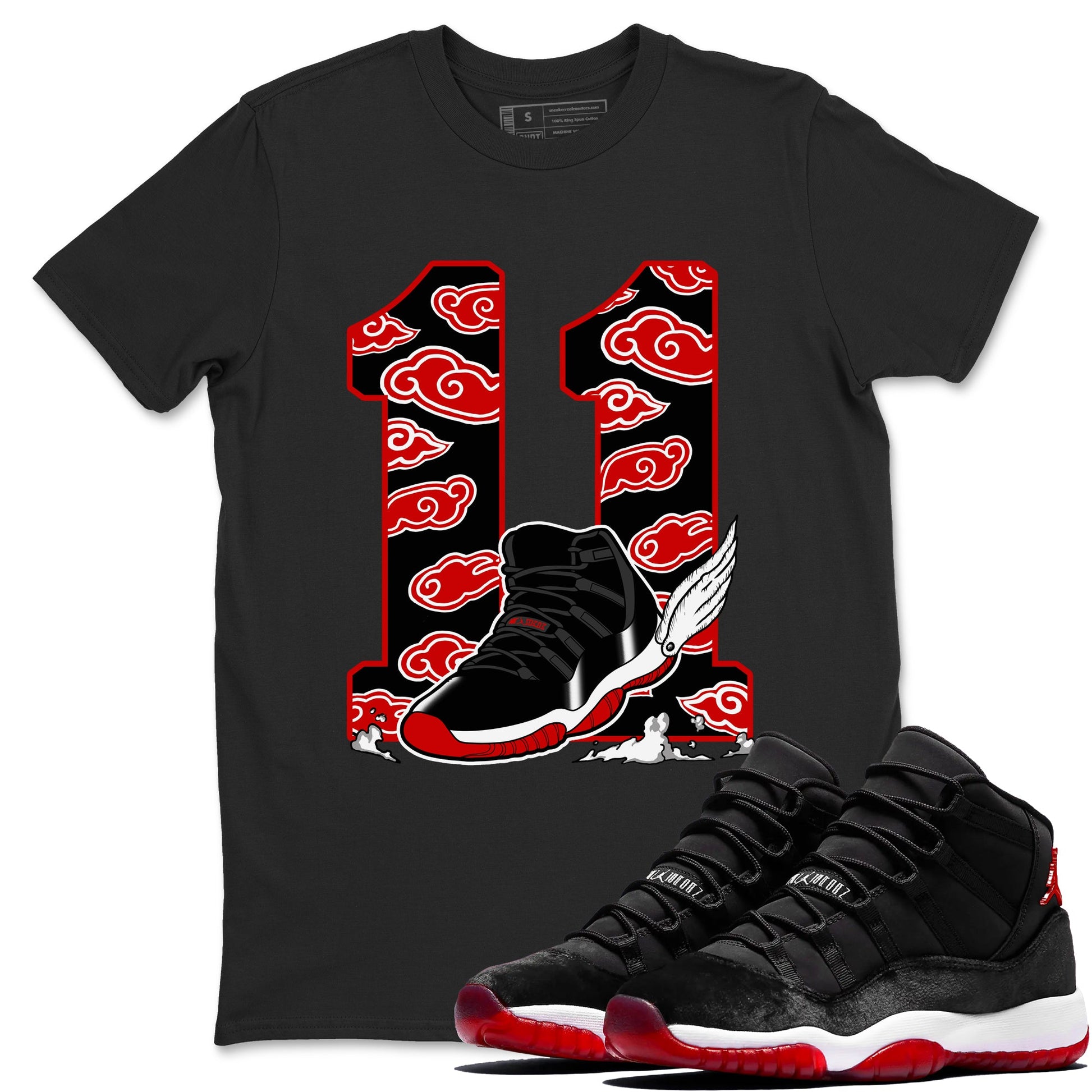 11s Bred Velvet shirts to match jordans Fly To The Clouds sneaker match tees Air Jordan 11 Retro Bred Velvet match shoes to clothes SNRT Sneaker Tees unisex cotton Black 1 shirts