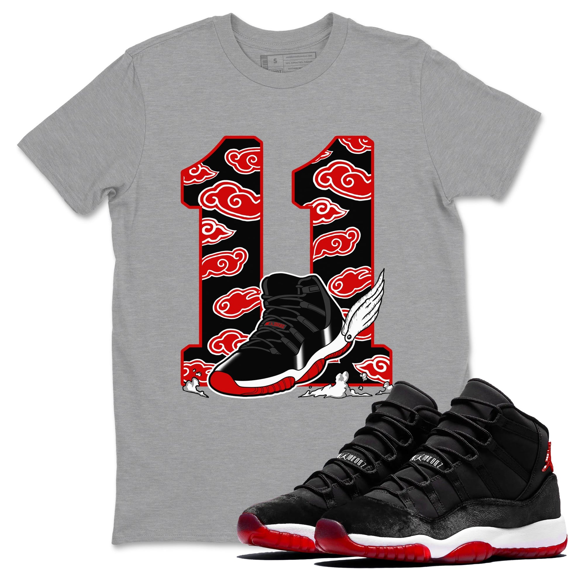 11s Bred Velvet shirts to match jordans Fly To The Clouds sneaker match tees Air Jordan 11 Retro Bred Velvet match shoes to clothes SNRT Sneaker Tees unisex cotton Heather Grey 1 shirts
