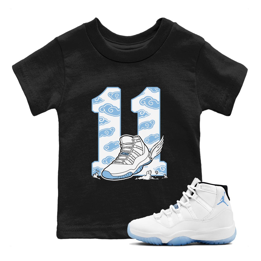 11s Legend Blue (Columbia) shirts to match jordans Fly To The Clouds sneaker match tees Air Jordan 11 Retro Legend Blue match shoes to clothes SNRT Sneaker Tees Youth Baby Black 1 tee