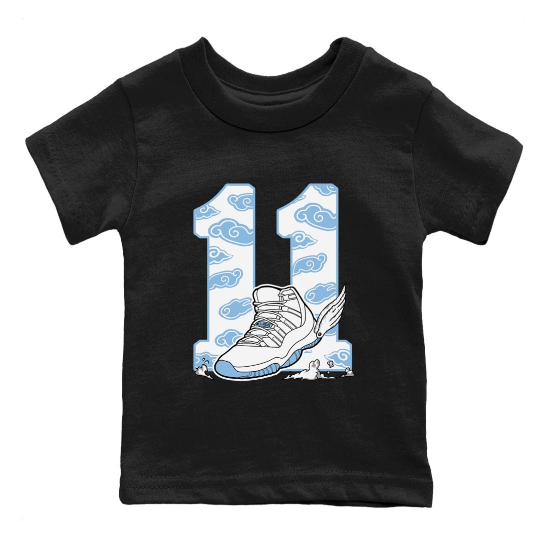 11s Legend Blue (Columbia) shirts to match jordans Fly To The Clouds sneaker match tees Air Jordan 11 Retro Legend Blue match shoes to clothes SNRT Sneaker Tees Youth Baby Black 2 tee