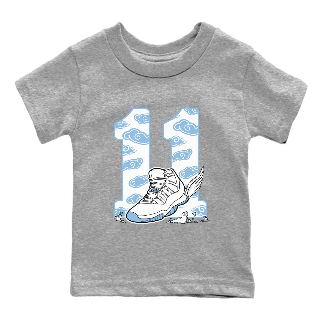 11s Legend Blue (Columbia) shirts to match jordans Fly To The Clouds sneaker match tees Air Jordan 11 Retro Legend Blue match shoes to clothes SNRT Sneaker Tees Youth Baby Heather Grey 2 tee