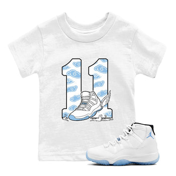 11s Legend Blue (Columbia) shirts to match jordans Fly To The Clouds sneaker match tees Air Jordan 11 Retro Legend Blue match shoes to clothes SNRT Sneaker Tees Youth Baby White 1 tee