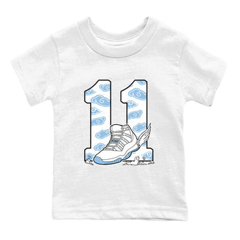 11s Legend Blue (Columbia) shirts to match jordans Fly To The Clouds sneaker match tees Air Jordan 11 Retro Legend Blue match shoes to clothes SNRT Sneaker Tees Youth Baby White 2 tee