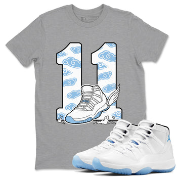 11s Legend Blue (Columbia) shirts to match jordans Fly To The Clouds sneaker match tees Air Jordan 11 Retro Legend Blue match shoes to clothes SNRT Sneaker Tees unisex cotton Heather Grey 1 shirts