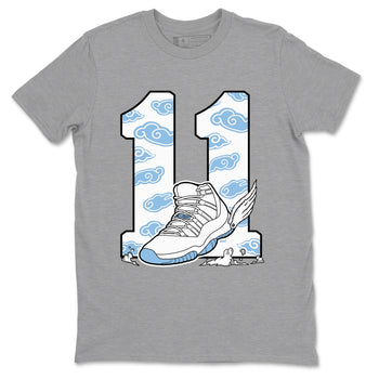 11s Legend Blue (Columbia) shirts to match jordans Fly To The Clouds sneaker match tees Air Jordan 11 Retro Legend Blue match shoes to clothes SNRT Sneaker Tees unisex cotton Heather Grey 2 shirts