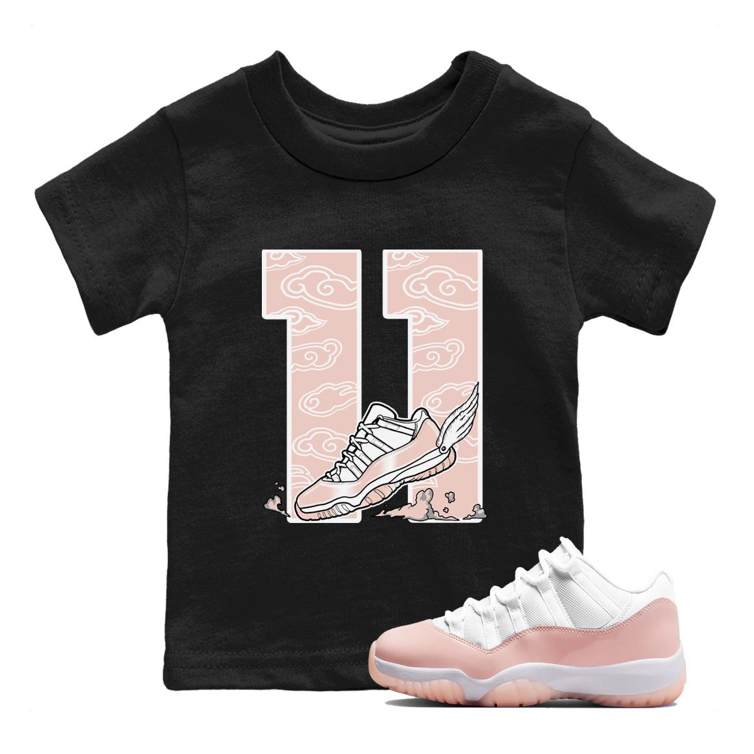 11s Legend Pink shirts to match jordans Fly To The Clouds sneaker match tees Air Jordan 11 Legend Pink SNRT Sneaker Tees streetwear brand Baby and Youth Black 1 cotton tee
