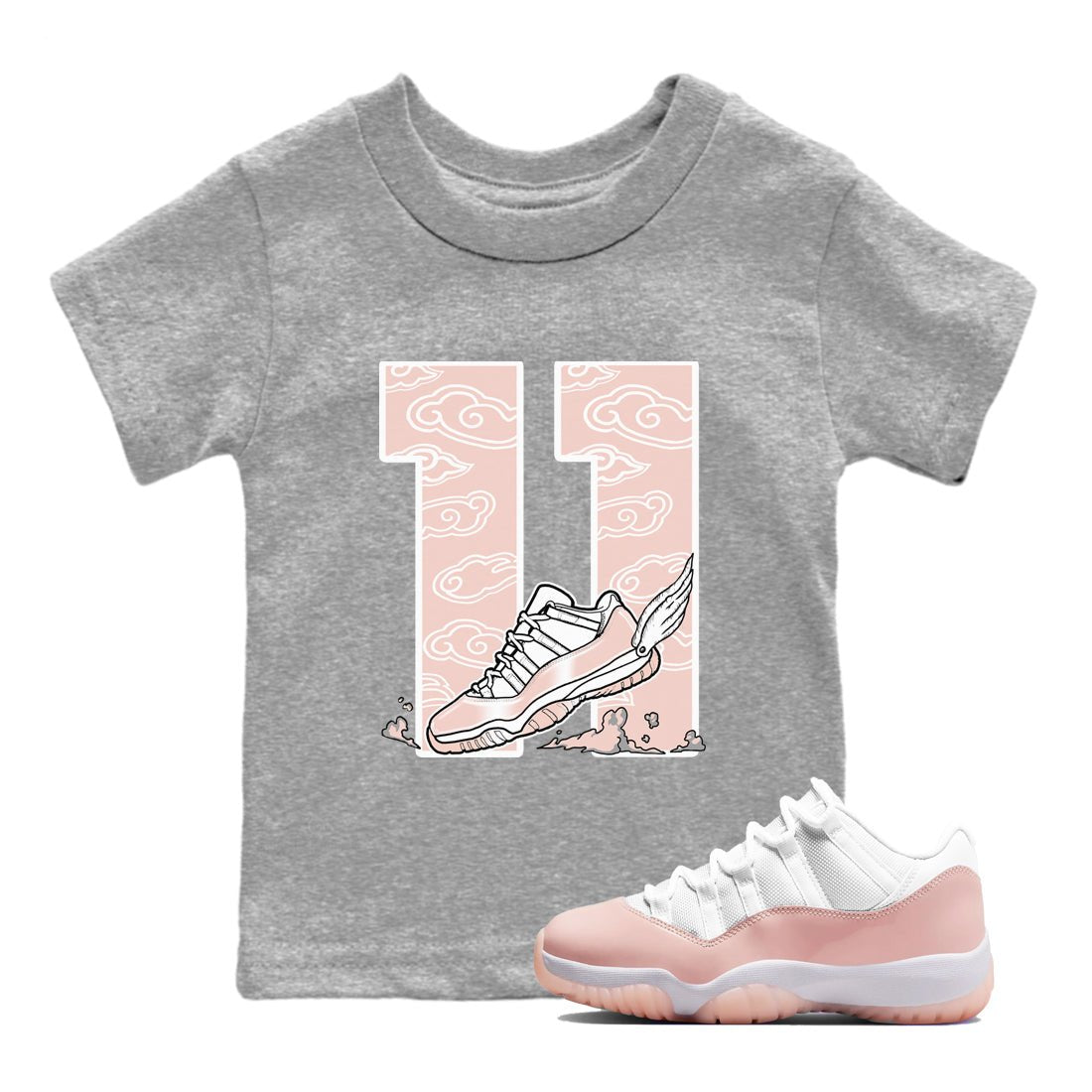 11s Legend Pink shirts to match jordans Fly To The Clouds sneaker match tees Air Jordan 11 Legend Pink SNRT Sneaker Tees streetwear brand Baby and Youth Heather Grey 1 cotton tee