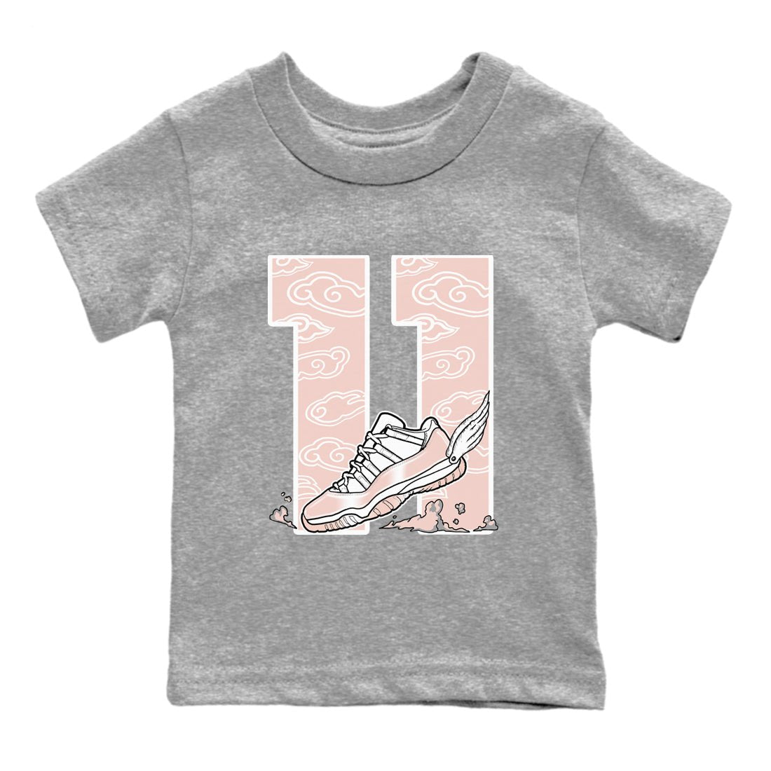 11s Legend Pink shirts to match jordans Fly To The Clouds sneaker match tees Air Jordan 11 Legend Pink SNRT Sneaker Tees streetwear brand Baby and Youth Heather Grey 2 cotton tee