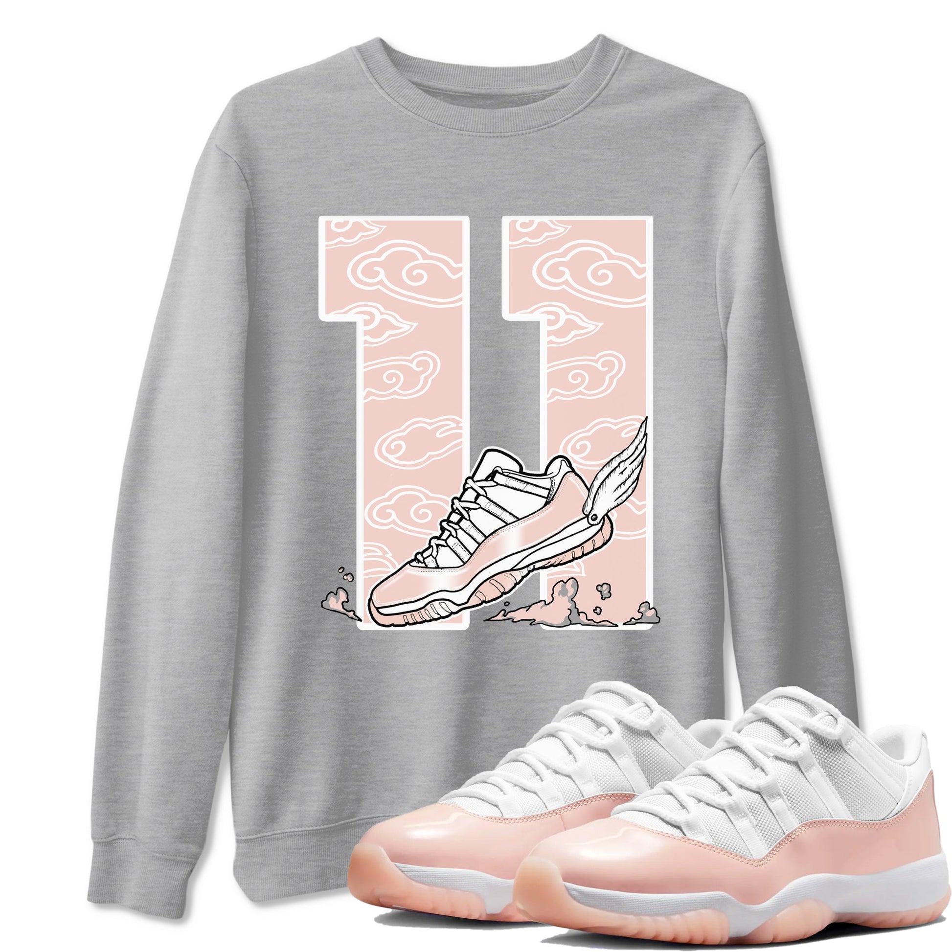 11s Legend Pink shirts to match jordans Fly To The Clouds sneaker match tees Air Jordan 11 Legend Pink SNRT Sneaker Tees streetwear brand Heather Grey 1 unisex cotton tee