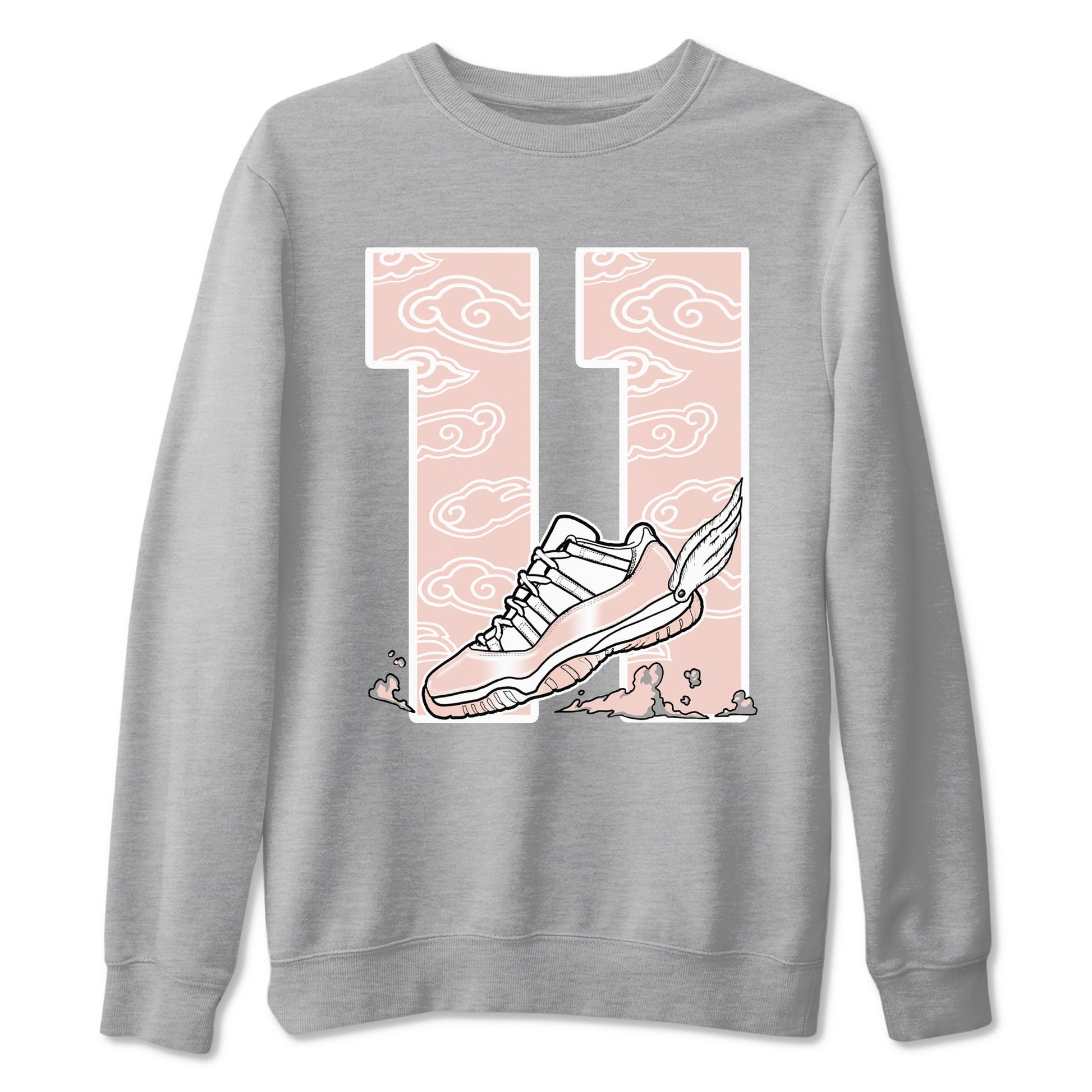 11s Legend Pink shirts to match jordans Fly To The Clouds sneaker match tees Air Jordan 11 Legend Pink SNRT Sneaker Tees streetwear brand Heather Grey 2 unisex cotton tee