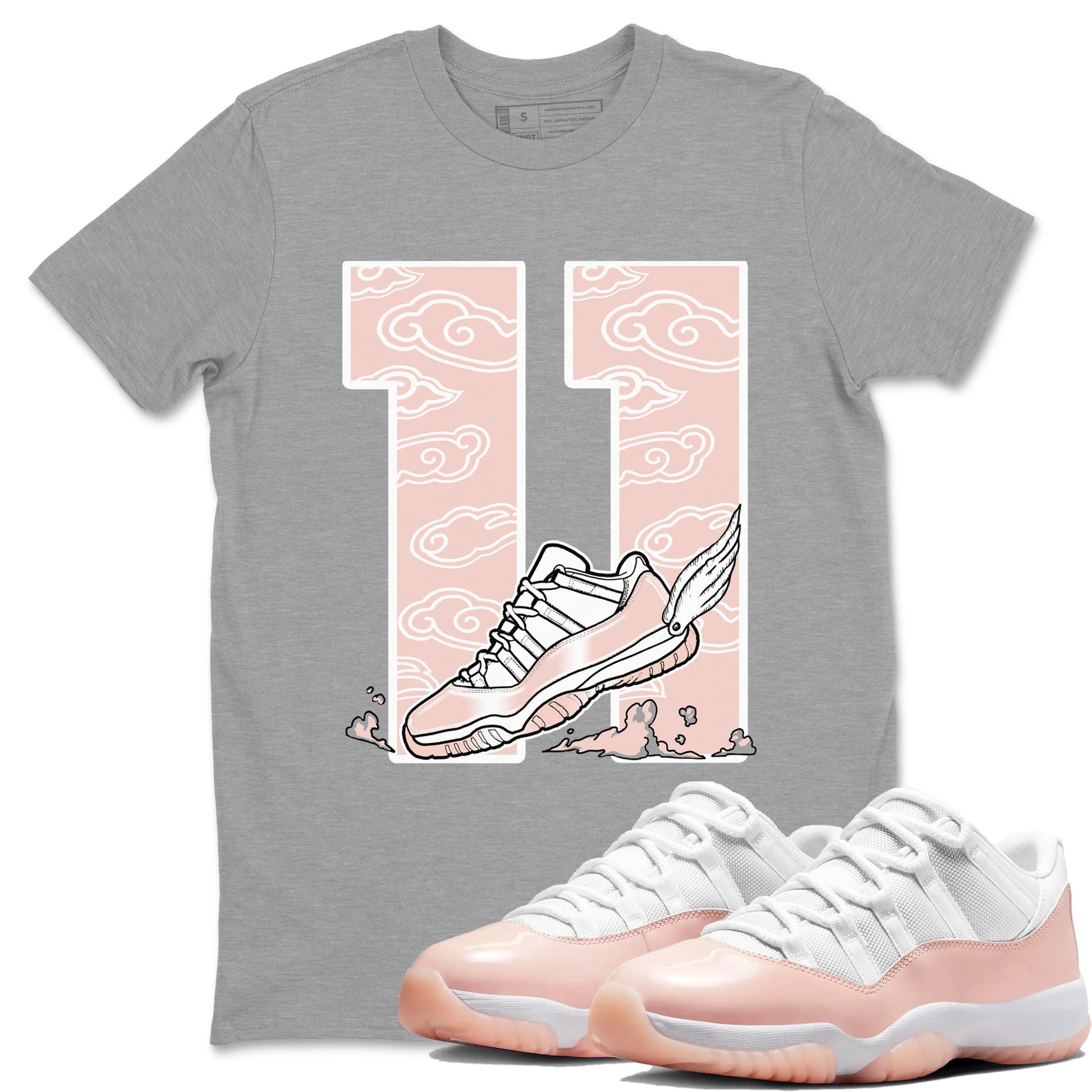 11s Legend Pink shirts to match jordans Fly To The Clouds sneaker match tees Air Jordan 11 Legend Pink SNRT Sneaker Tees streetwear brand Heather Grey 1 unisex cotton tee