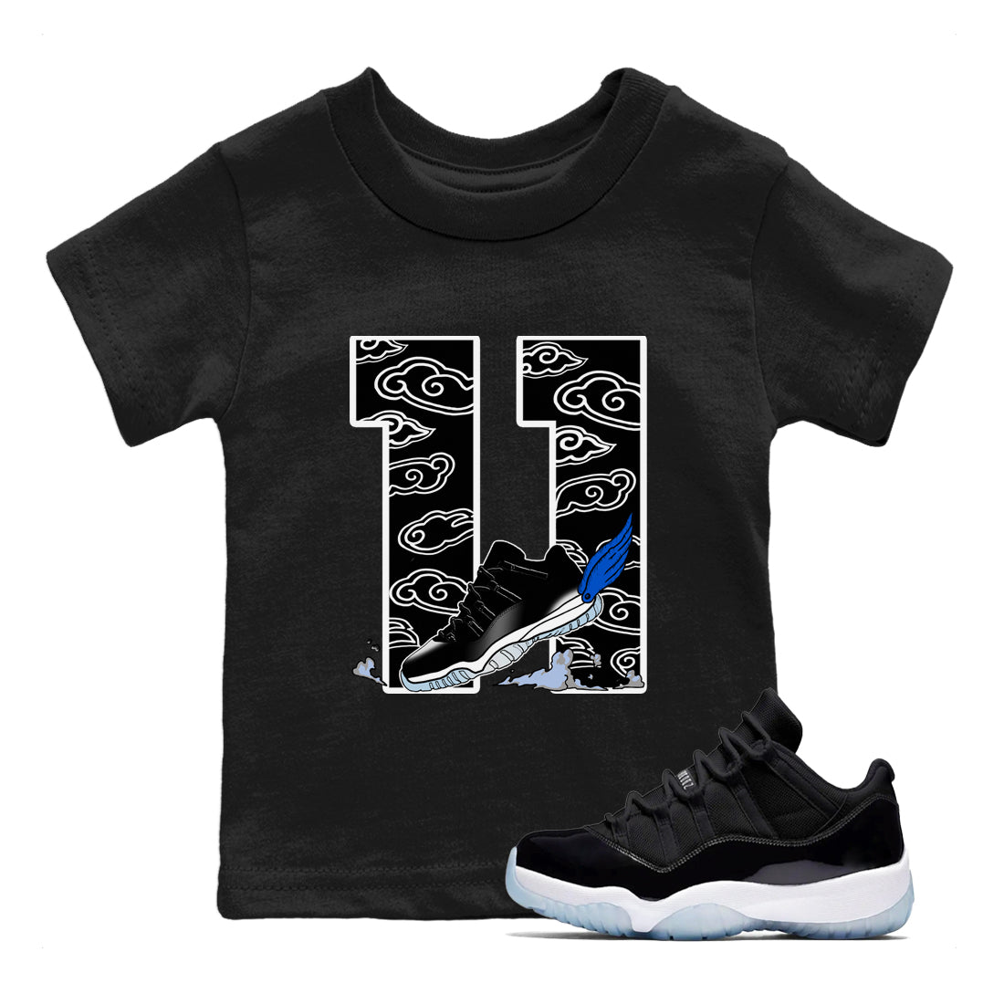 11s Low Space shirt to match jordans Fly To The Clouds sneaker tees Air Jordan 11 Low Space SNRT sneaker release tees baby toddler Black 1 cotton Shirt