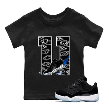 11s Low Space shirt to match jordans Fly To The Clouds sneaker tees Air Jordan 11 Low Space SNRT sneaker release tees baby toddler Black 1 cotton Shirt