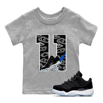 11s Low Space shirt to match jordans Fly To The Clouds sneaker tees Air Jordan 11 Low Space SNRT sneaker release tees baby toddler Heather Grey 1 cotton Shirt