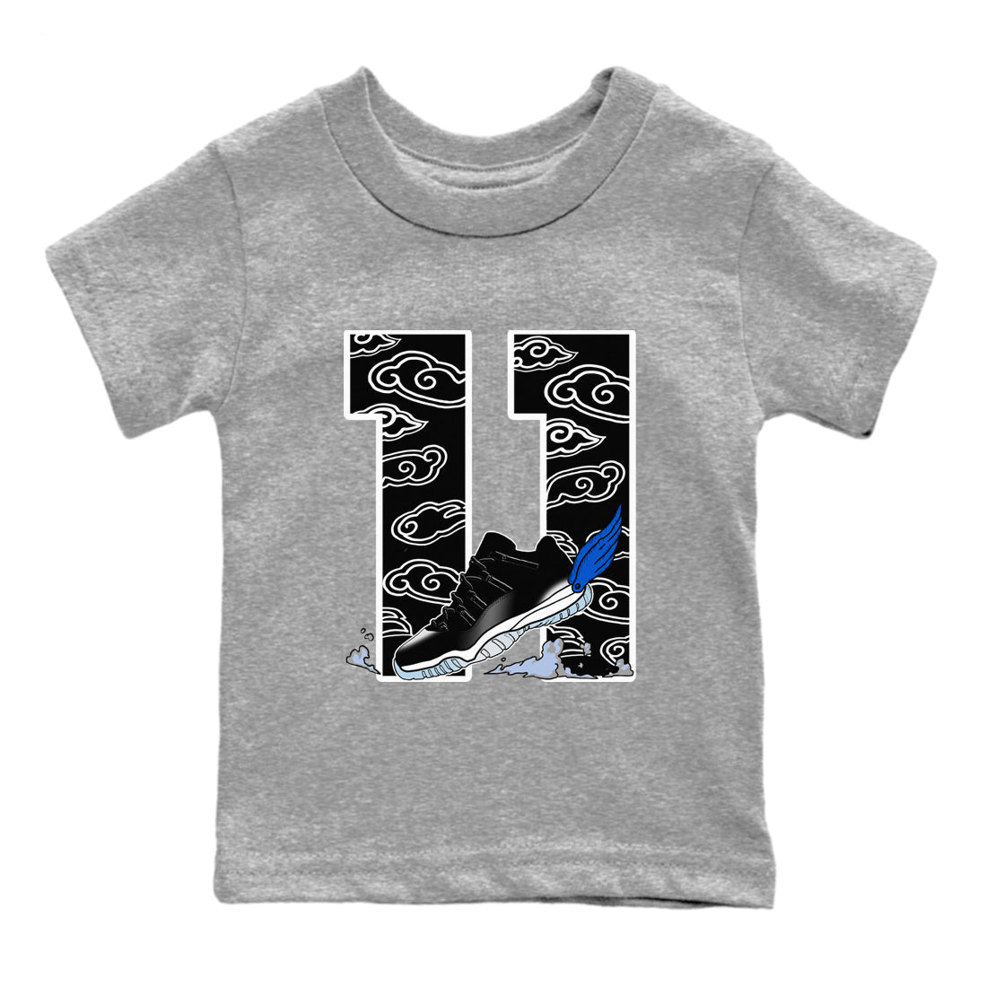 11s Low Space shirt to match jordans Fly To The Clouds sneaker tees Air Jordan 11 Low Space SNRT sneaker release tees baby toddler Heather Grey 2 cotton Shirt