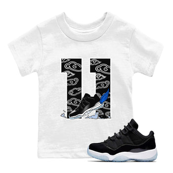 11s Low Space shirt to match jordans Fly To The Clouds sneaker tees Air Jordan 11 Low Space SNRT sneaker release tees baby toddler White 1 cotton Shirt