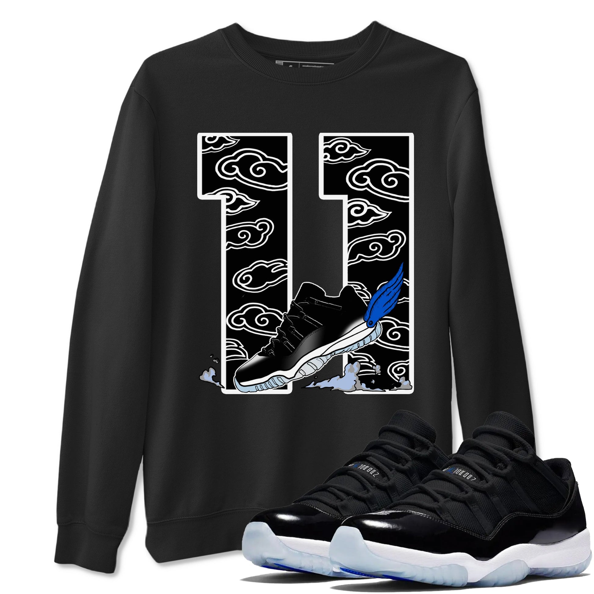 11s Low Space shirt to match jordans Fly To The Clouds sneaker tees Air Jordan 11 Low Space SNRT Sneaker Release Tees unisex cotton Black 1 crew neck shirt