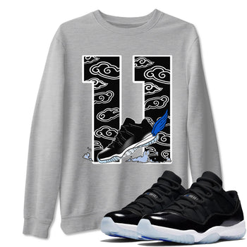 11s Low Space shirt to match jordans Fly To The Clouds sneaker tees Air Jordan 11 Low Space SNRT Sneaker Release Tees unisex cotton Heather Grey 1 crew neck shirt