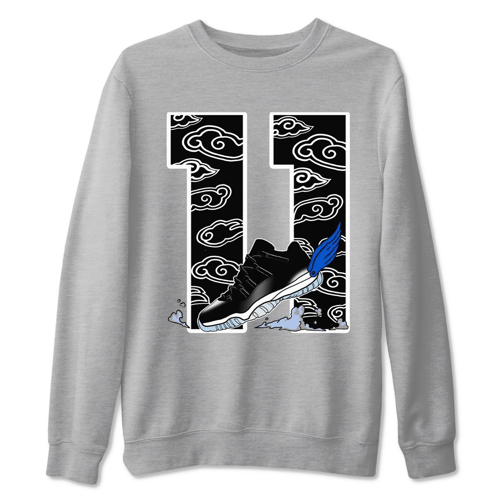 11s Low Space shirt to match jordans Fly To The Clouds sneaker tees Air Jordan 11 Low Space SNRT Sneaker Release Tees unisex cotton Heather Grey 2 crew neck shirt
