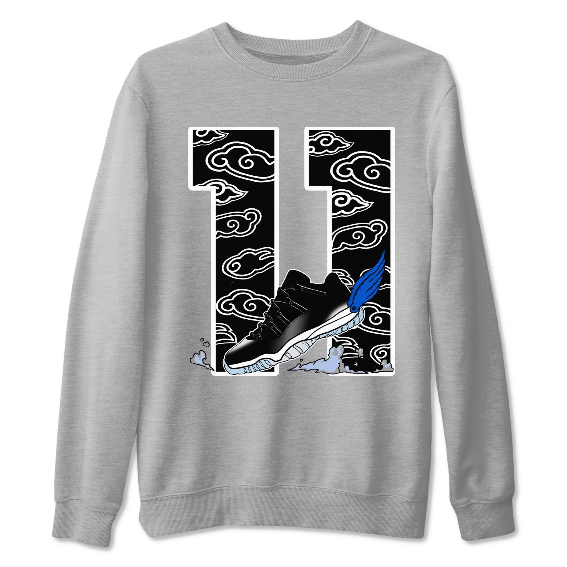 11s Low Space shirt to match jordans Fly To The Clouds sneaker tees Air Jordan 11 Low Space SNRT Sneaker Release Tees unisex cotton Heather Grey 2 crew neck shirt