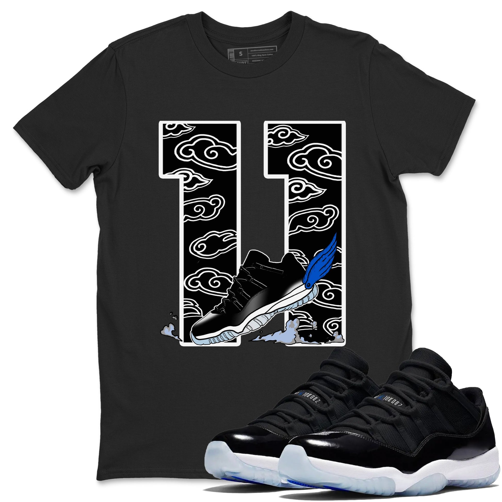 11s Low Space shirt to match jordans Fly To The Clouds sneaker tees Air Jordan 11 Low Space SNRT Sneaker Release Tees unisex cotton Black 1 crew neck shirt