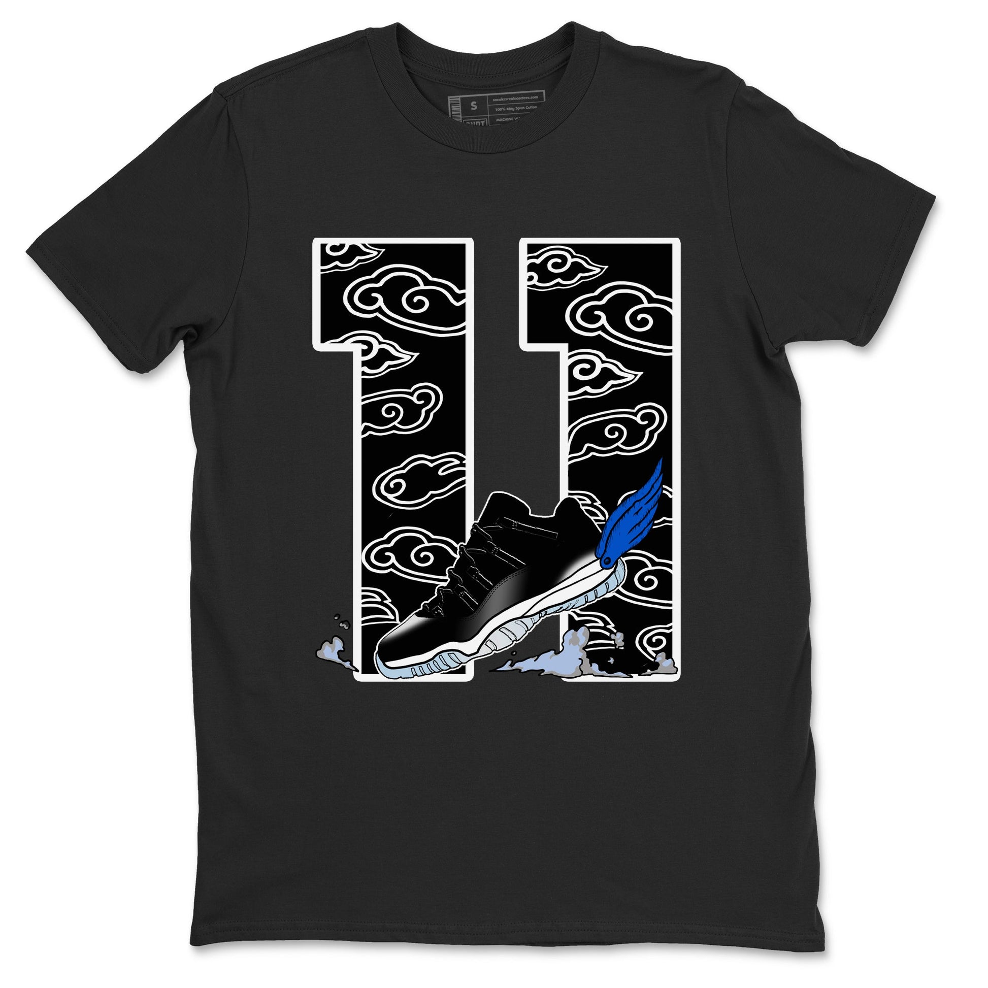 11s Low Space shirt to match jordans Fly To The Clouds sneaker tees Air Jordan 11 Low Space SNRT Sneaker Release Tees unisex cotton Black 2 crew neck shirt